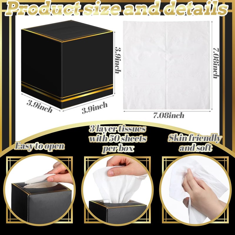 Fourluoo 12 Pack Facial Tissues Cube Boxes Face Box 600 Sheets 3 ply Soft Paper Square Tissues Bulk for Car Pocket Toilet Household Bedroom Family(Black) - Image 3